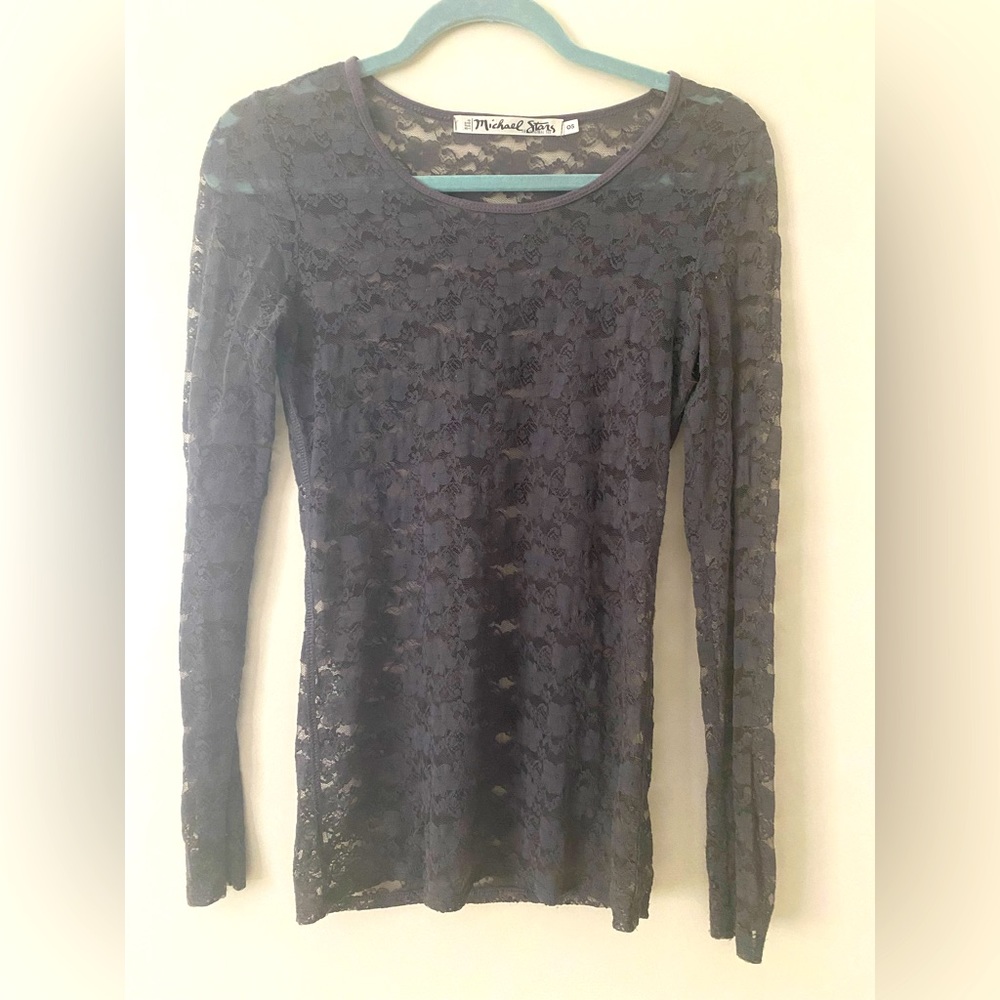 Michael Stars Lace Sheer Stretchy Long Sleeve Top Size: OS One Size Grey EUC